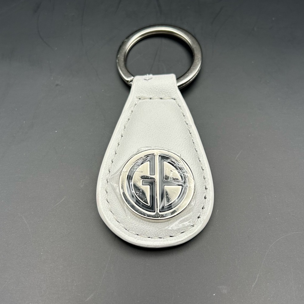 GB White Leather  Metal Key Chain Key Ring Auto Car Great Britain Motors Autos